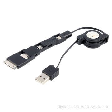 4-in-1 USB2.0 to Micro USB + Mini USB + Apple 30-pin Multifunctional Cable